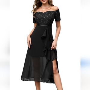NWT Bery Love Sequined Off Shoulder Evening Dress. Whimsigoth, Dressy, Cocktail